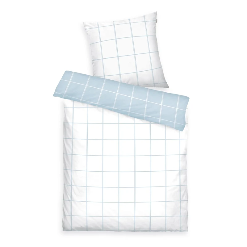 Herding Tom Tailor Bedding Bed Linen Large Check Crisp White & Sky Blue, 80 x 80 cm + 155 x 220 cm, 100% Cotton/Renforcé, with Reversible Motif and Coloured Branded Zip