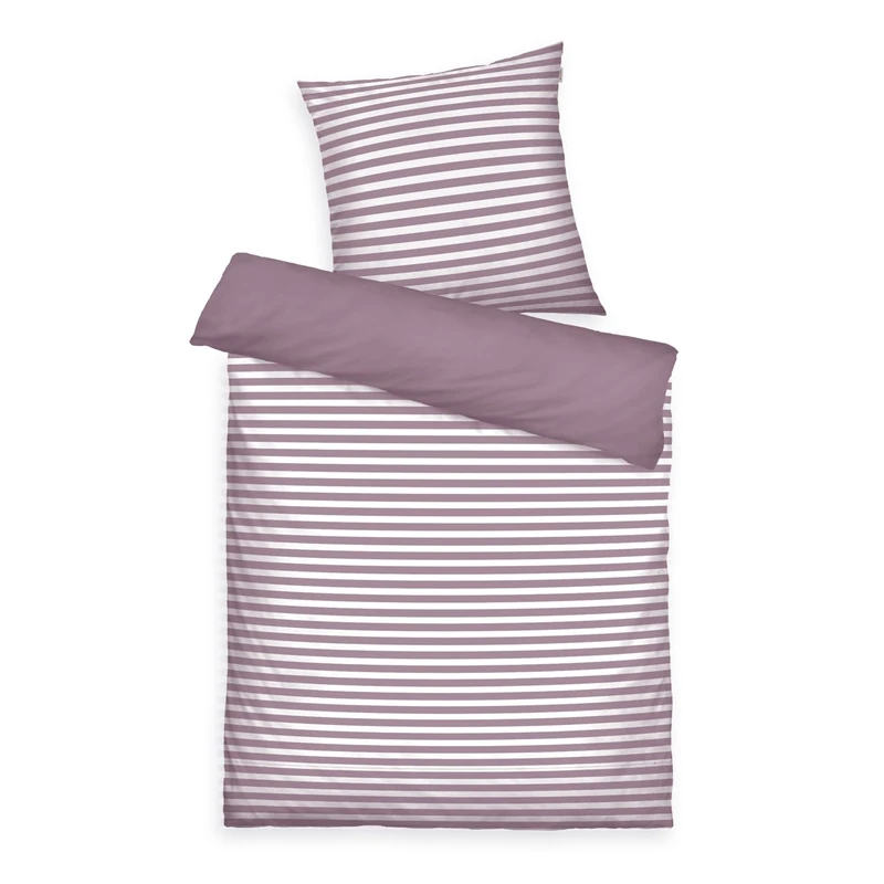 Herding Tom Tailor Bed Linen Medium Stripes Cosy Mauve & Crisp White, 80 x 80 cm + 155 x 220 cm, 100% Cotton/Renforcé, with Reversible Motif and Coloured Branded Zip