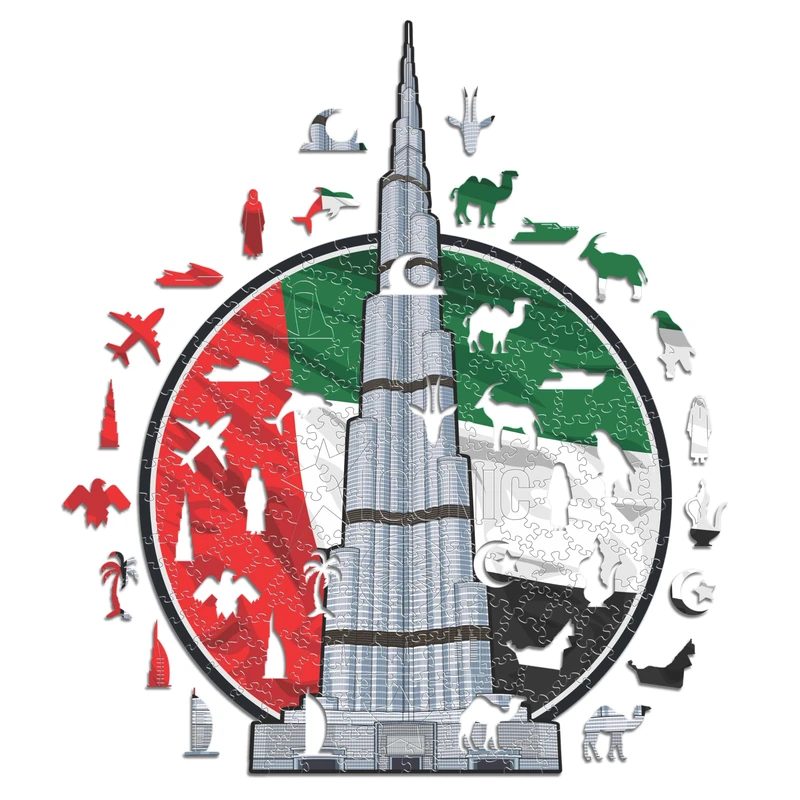 Iconic Puzzles, Burj Khalifa, 100% eco-sustainable wooden puzzle, size L, 500 pieces