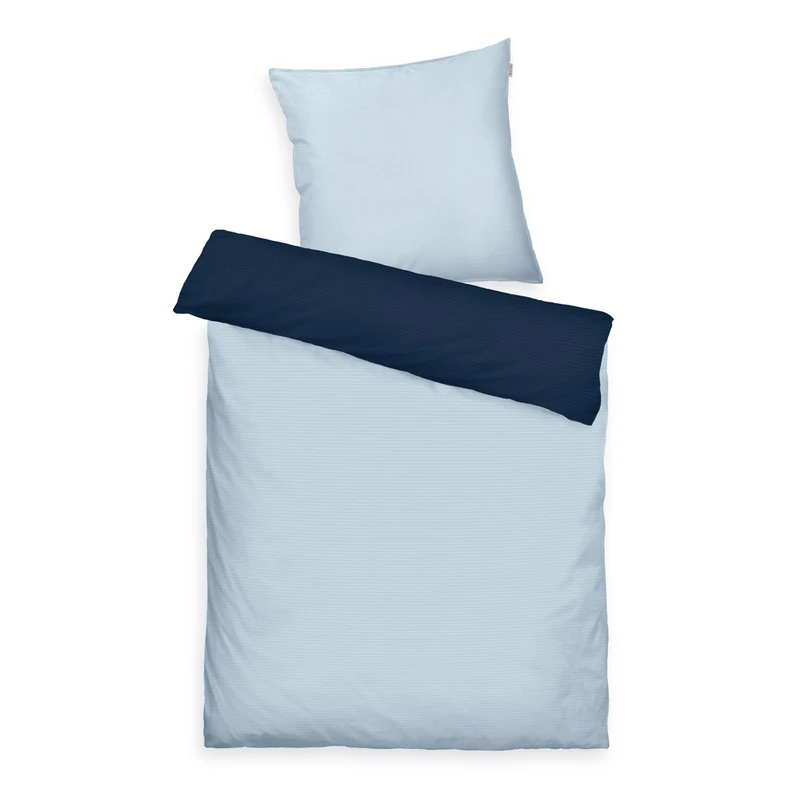 TOM TAILOR TWO-TONE SOLID COLORS Satin Bed Linen, 80 x 80 cm + 155 x 220 cm, 100% Cotton/Satin, with Double Stitching on Pillow, Reversible Motif and Coloured Branded Zip, TWO Tone Solid Colours Blue