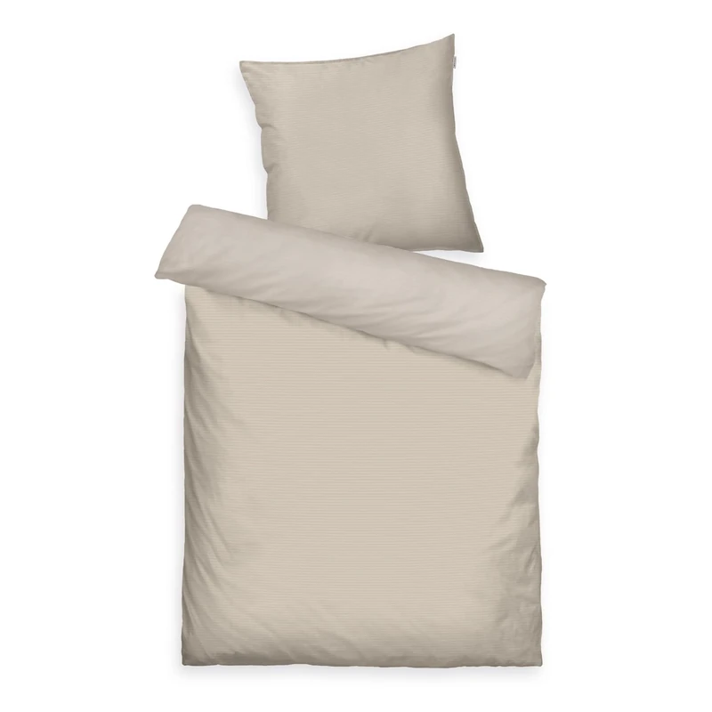 Herding Tom Tailor Satin Bed Linen 80 x 80 cm + 135 x 200 cm, 100% Cotton/Satin, with Double Stitching on Pillow, Reversible Motif and Coloured Brand Zip, TWO Tone Solid Colours Beige (Sunny Sand)