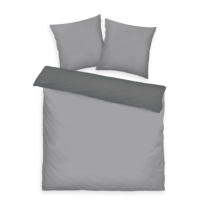 Tom Tailor Satin Bed Linen 2 x 80 x 80 cm + 200 x 220 cm, 100% Cotton/Satin, with Double Stitching on Pillow, Reversible Motif and Coloured Brand Zip, Two-Tone Solid Colours Grey (Moody Grey)