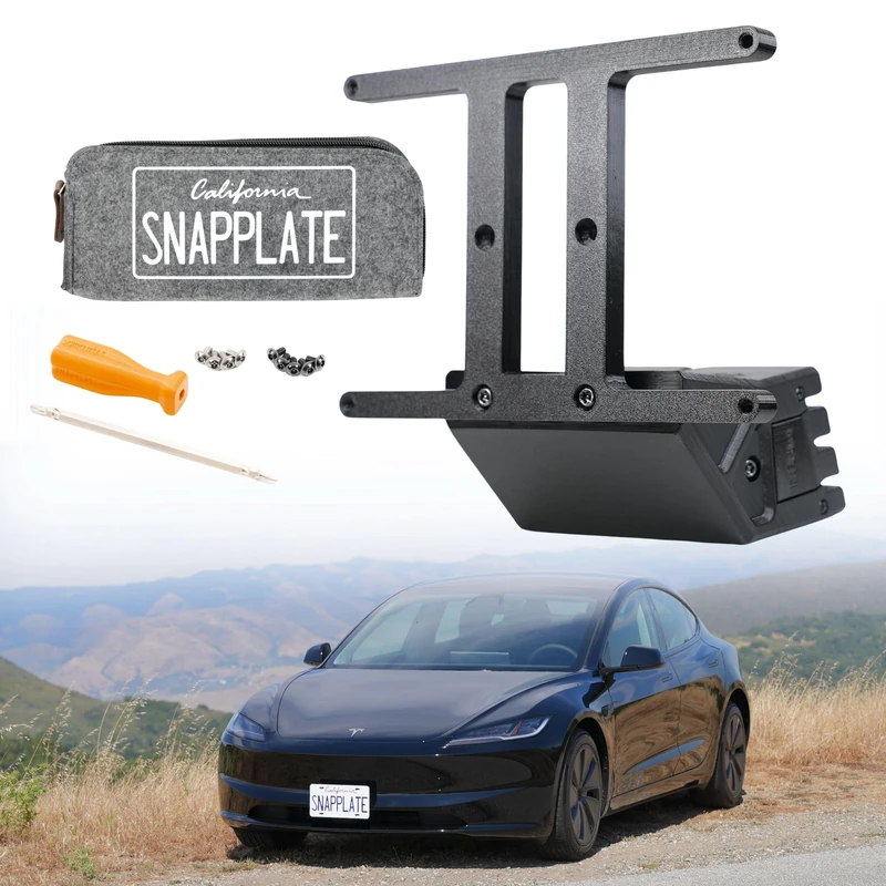 SnapPlate+ (Model 3 Feb 2024+ Highland Refresh) Front License Plate Holder - Strength-Optimized, Anti-Theft, Removable, Height-Adjustable, USA Made - For 2024 Tesla Model 3 - No Drilling, No Adhesives