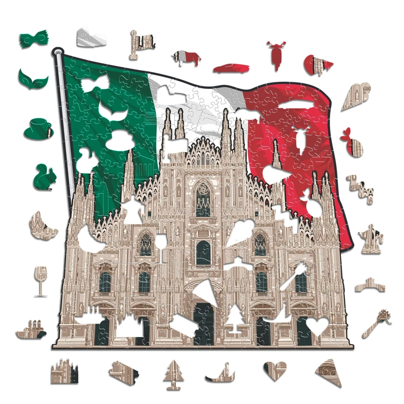 Iconic Puzzles, Milan Cathedral, 100% eco-sustainable wooden puzzle, size L, 500 pieces
