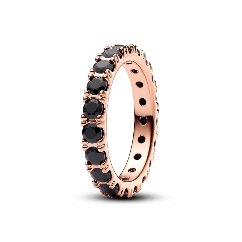 Pandora Timeless 14k Rose gold-plated ring with black cystal, 52