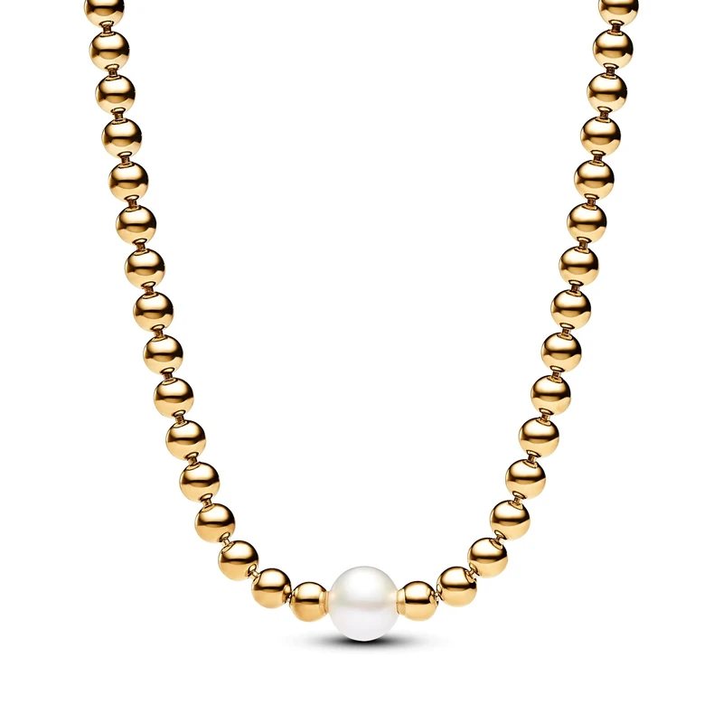 Pandora Timeless 14k Gold-plated collier with white treated freshwater cultured pearl and cubic zirconia