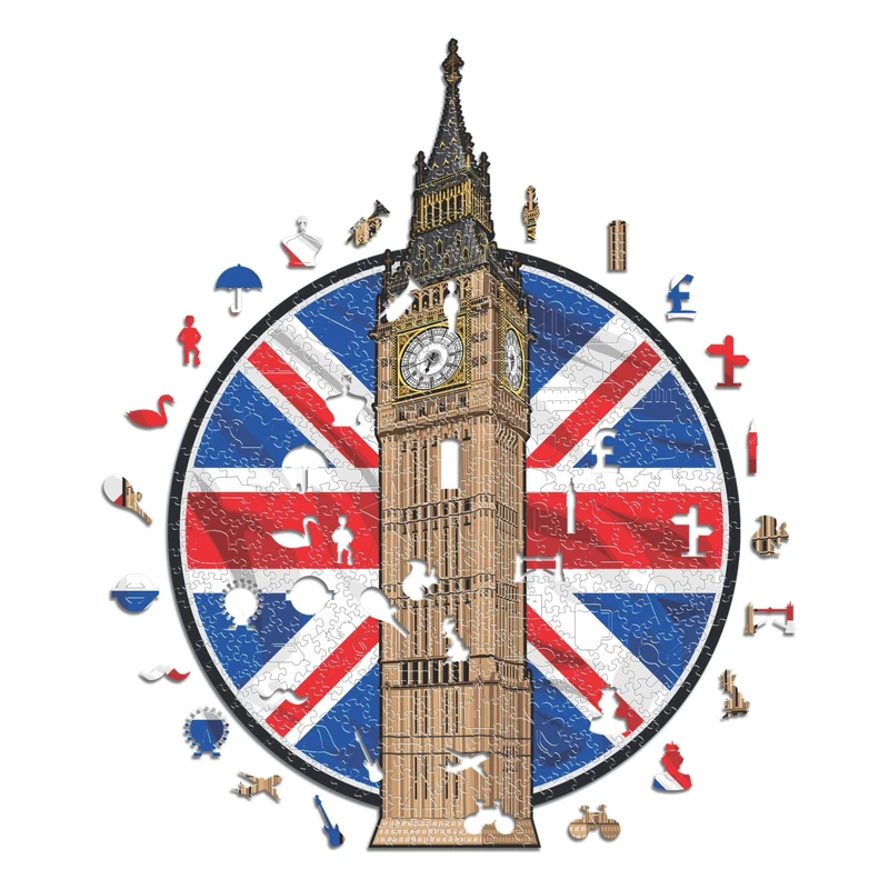 Iconic Puzzles, Big Ben, 100% eco-sustainable wooden puzzle, size L, 500 pieces