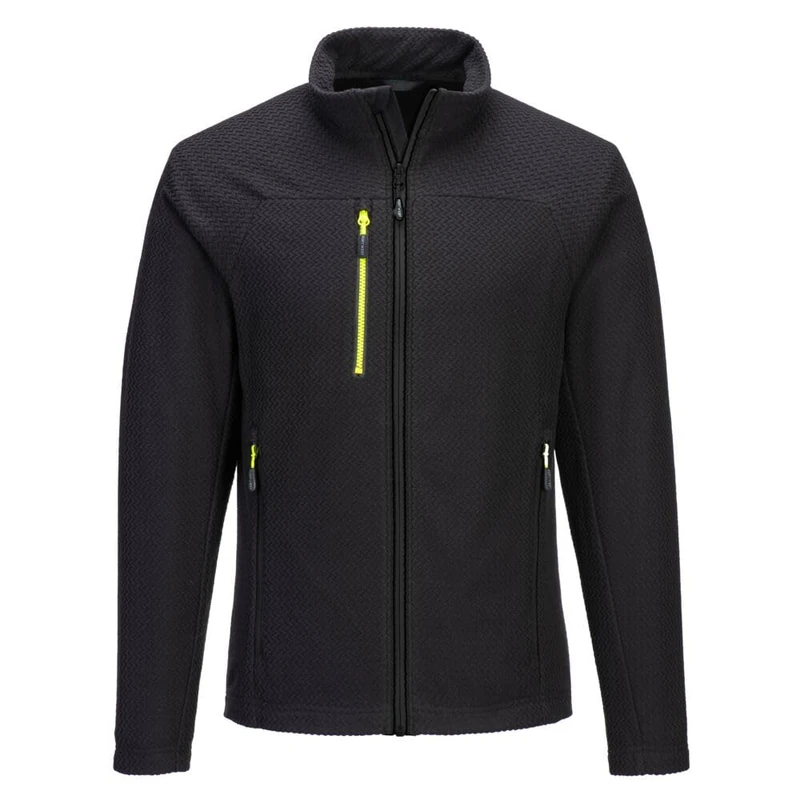 Portwest EV480 EV4 Textured Fleece Jacket Warm Breathable Stretch Fit Moisture-Wicking Zipper Pockets Lightweight Work and Outdoor Mid-Layer, Black, L