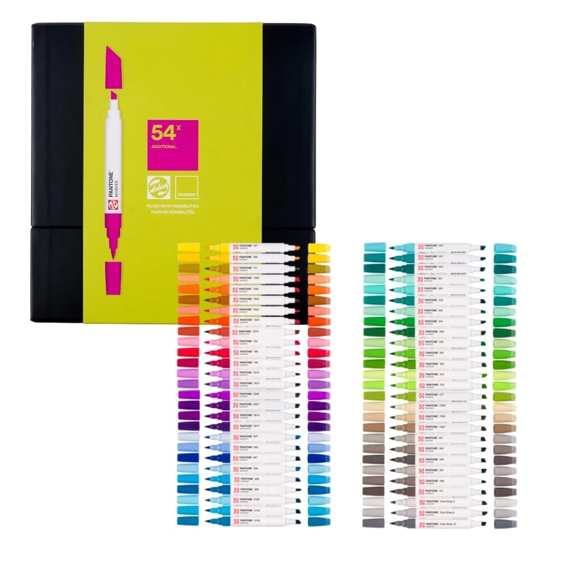 Talens | Pantone Marker Set of 54 Additional | Dual-Tip Pens with Brush and Chisel Nib | Water-Based, Pigmented Ink in Pantone Colors