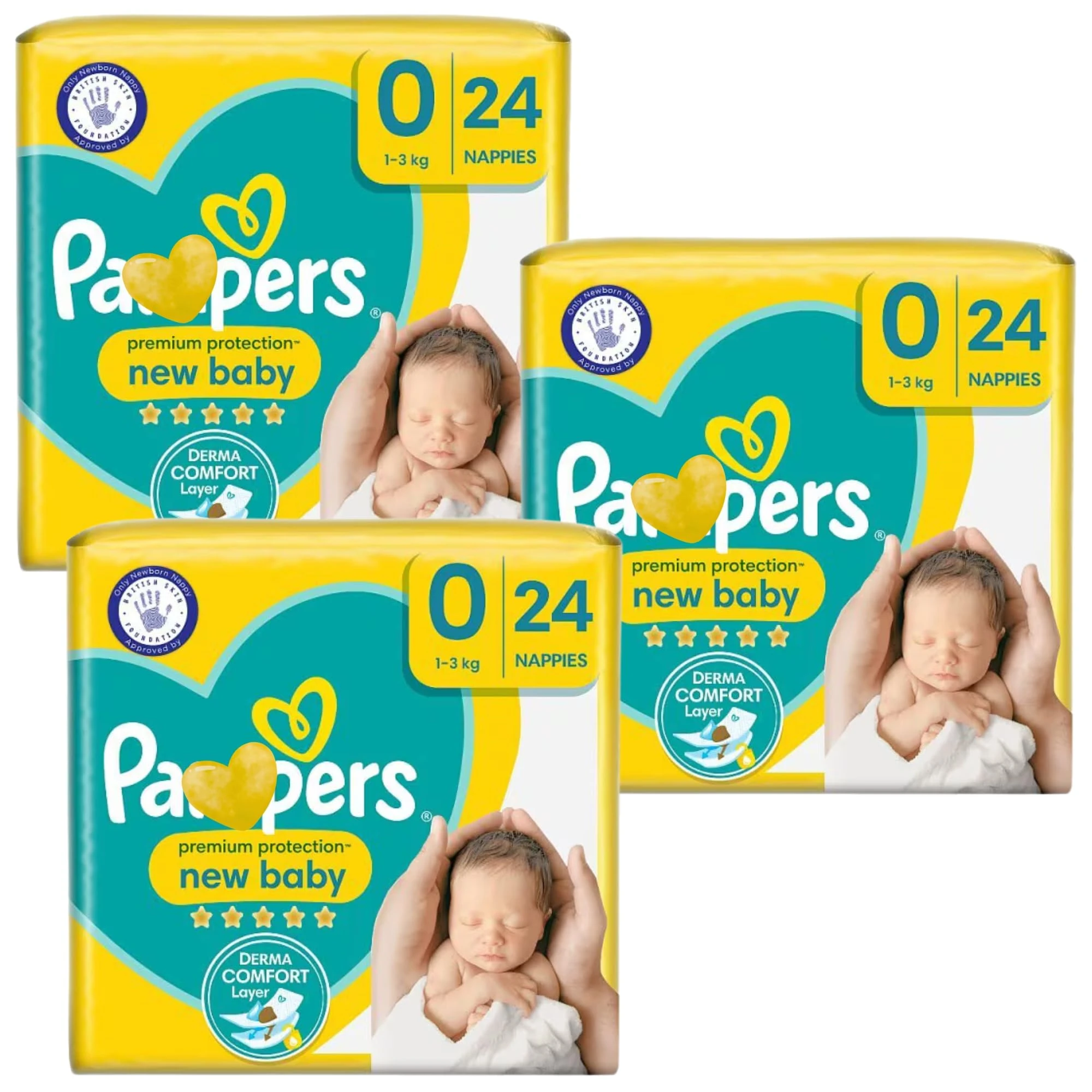 Newborn Nappies Bundle with 3 Packs of P Nappies Size 0 Premium Protection | 72 New Born Size 0