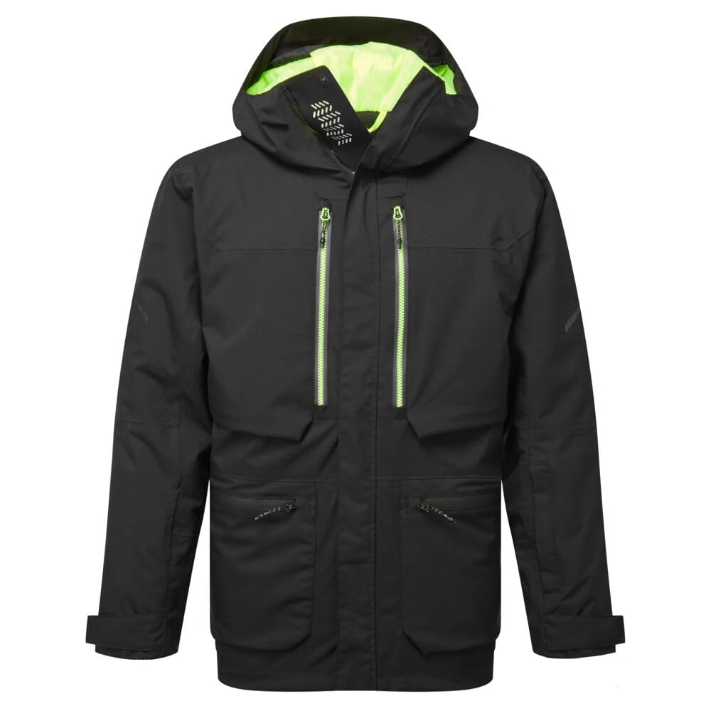 Portwest EV461 Men's Waterproof Winter Parka - Insulated Breathable Reflective Workwear Rain Jacket with Hood and Taped Seams Black, Medium