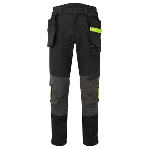 Portwest EV440 EV4 Stretch Work Trousers with Detachable Holster Pockets - Breathable Workwear, Black, 48