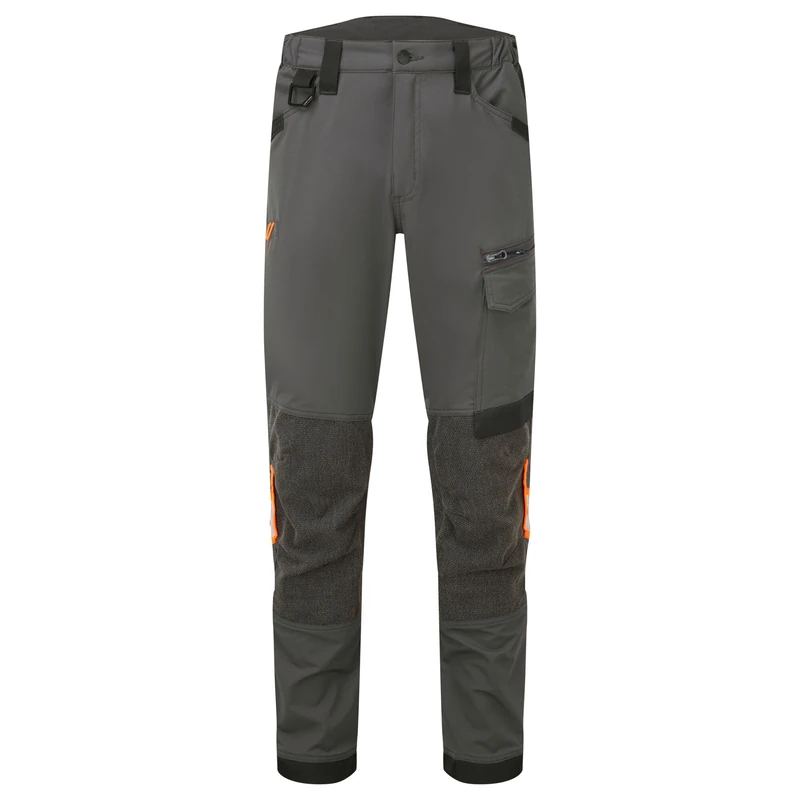 Portwest EV441 EV4 Stretch Work Trousers Ultra Four Way Stretch Nylon Fabric Laser Cut Ventilation Knee Pad Pockets Utility Compartments Inner Boot Clip Triple Stitched Seams, Regular, Metal Grey, 48