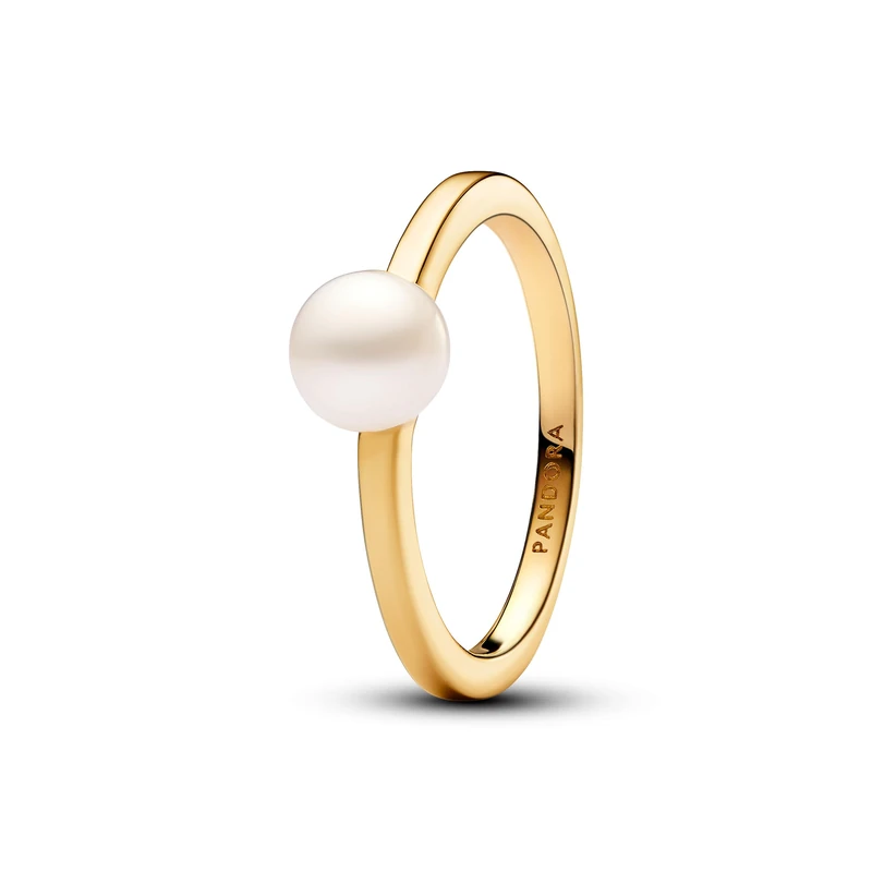 Pandora Timeless 14k Gold-plated ring with white treated freshwater cultured pearl, 52