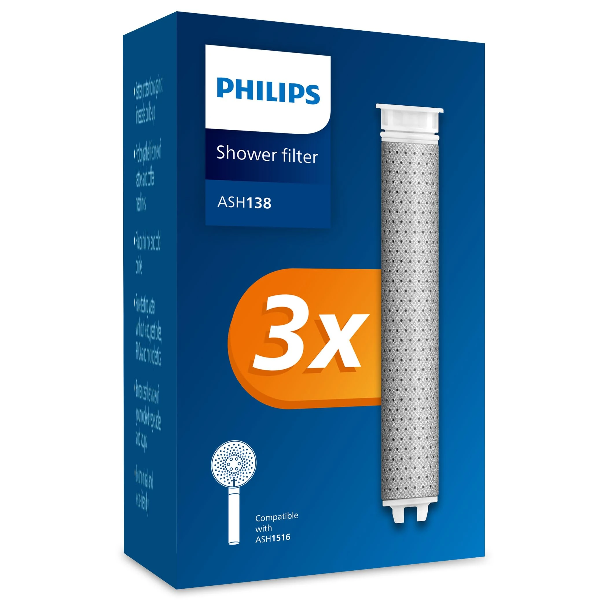 Philips Water Shower Head with Filter - Replacement Filter Pack of 3, Effectively Removes Chlorine and Other Large Particles, 1 Month Filtering Time