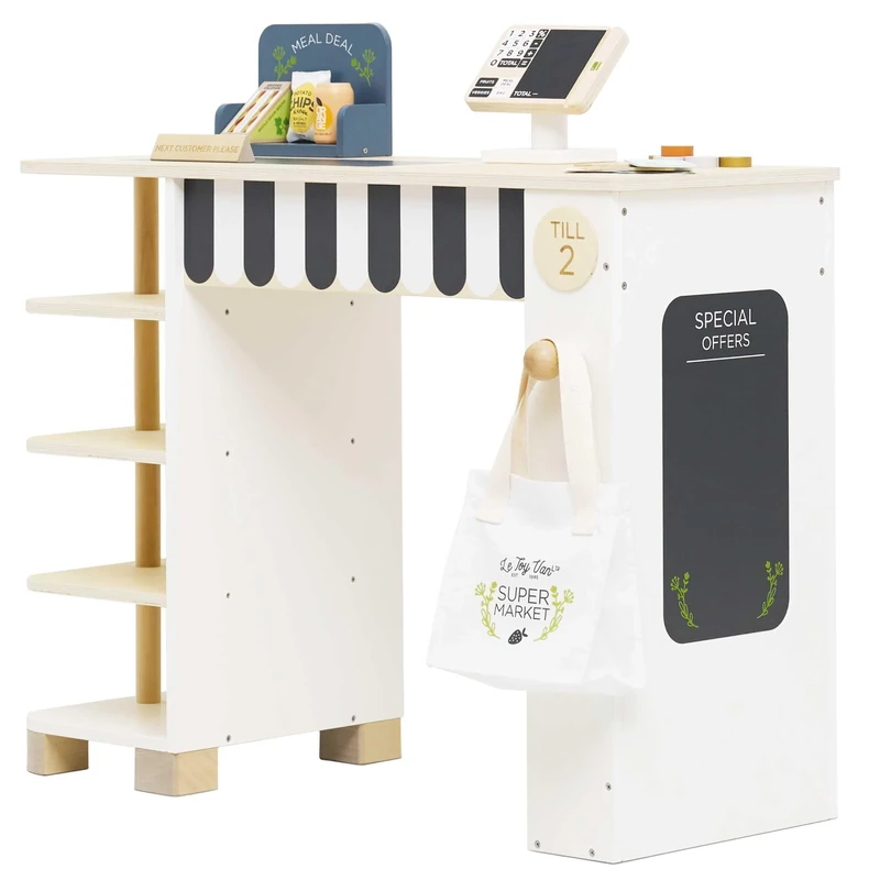 Le Toy Van – Supermarket Till Checkout & Accessories | Girls & Boys Wooden Role Play Shop Toy – Suitable for Ages 3+ years