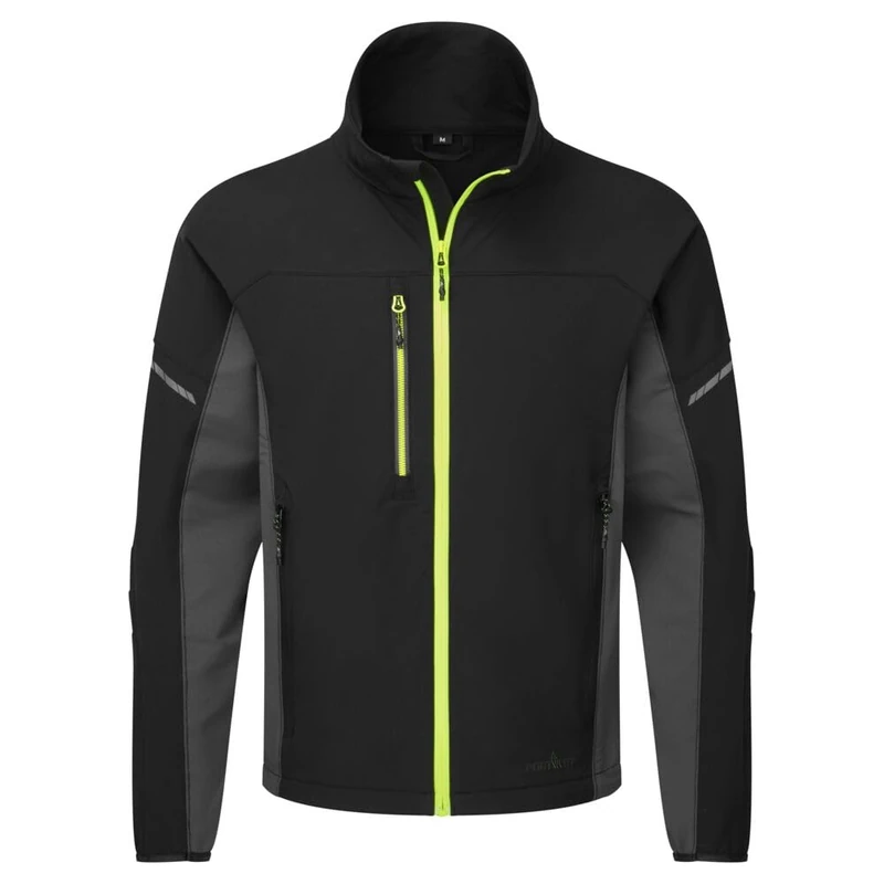 Portwest EV475 Men's Slim Fit Work Jacket - Stretch Fabric Reverse Zip with Reflective Print Black, 3X-Large