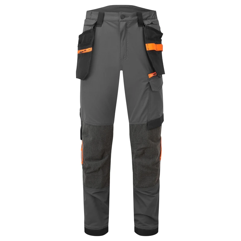 Portwest EV440 EV4 Stretch Work Trousers with Detachable Holster Pockets - Breathable Workwear, Metal Grey, 36
