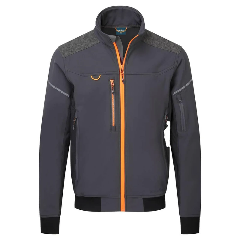 Portwest EV464 EV4 Men's Softshell Water Resistant Bomber Jacket - Waterproof Lightweight Breathable Reflective Workwear Jacket, Metal Grey, L
