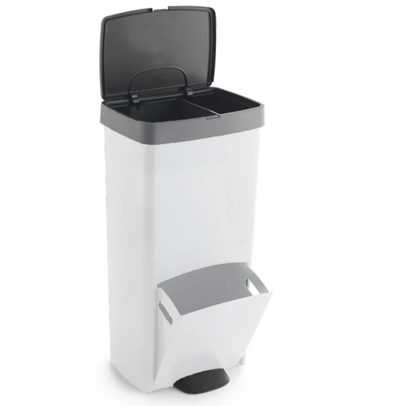 KITCHEN MOVE Picea Vertical Recycling Bin 70 Litres White Grey Double Compartment