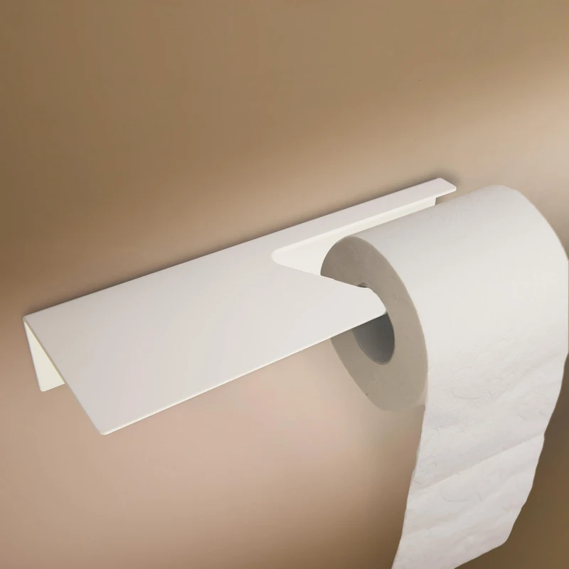 Designfactory Hamburg Toilet roll holder | Self adhesive toilet paper holder | No drill Toilet roll holder wall mounted | Easy stick on | Modern design with shelf | Matt white