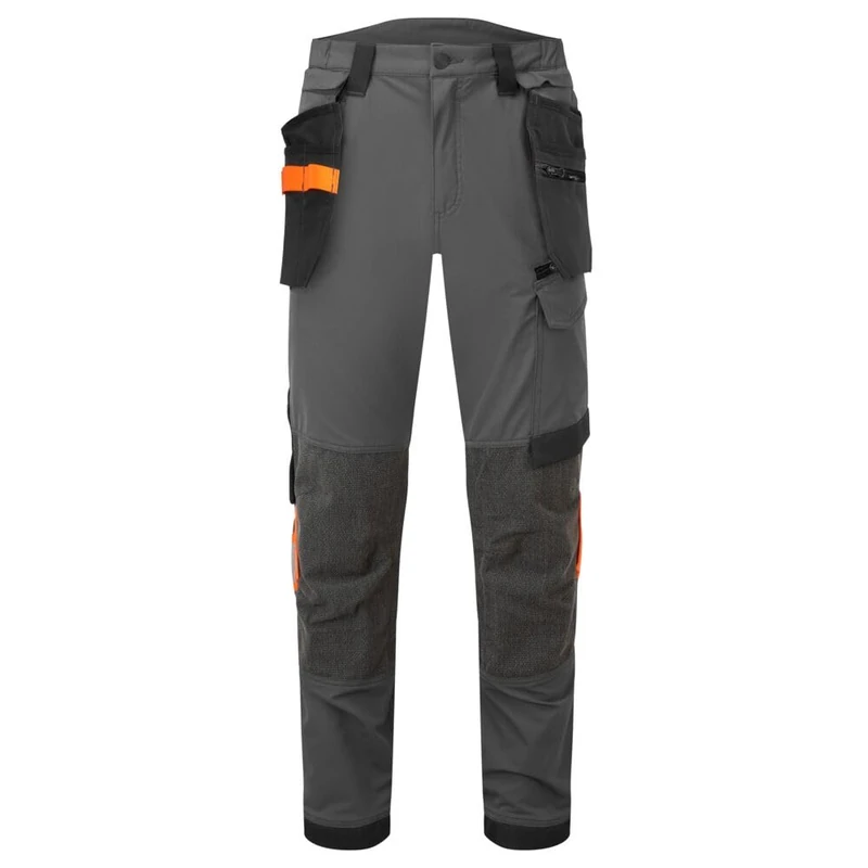 Portwest EV440 EV4 Stretch Work Trousers with Detachable Holster Pockets - Breathable Workwear, Metal Grey Tall, 30