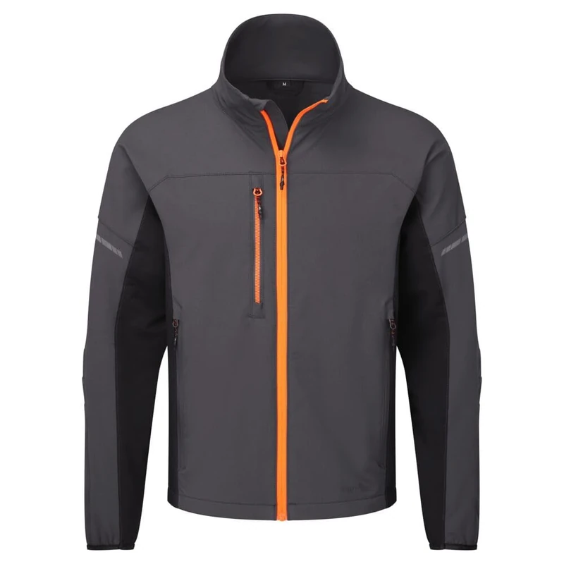Portwest EV475 Men's Slim Fit Work Jacket - Stretch Fabric Reverse Zip with Reflective Print Metal Grey, X-Large
