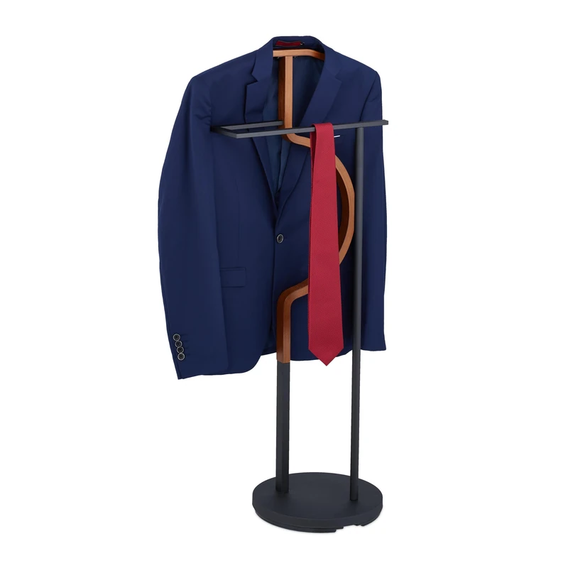 Relaxdays Valet Stand, for Jackets & Pants, No Wrinkles, MDF & Steel, Clothes Hanger, HWD: 108 x 45 x 30 cm, Black/Brown