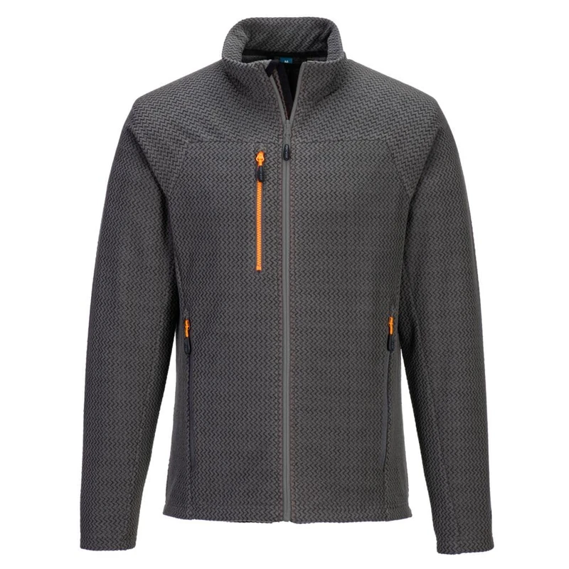 Portwest EV480 EV4 Textured Fleece Jacket Warm Breathable Stretch Fit Moisture-Wicking Zipper Pockets Lightweight Work and Outdoor Mid-Layer, Metal Grey, L