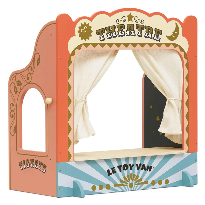 Le Toy Van – Wooden Tabletop Puppet Theatre | Imaginative Play Theatre - Suitable for Ages 3+ years, Red and Blue