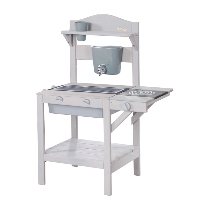roba Mud Kitchen for Children incl. Accessories - Small Outdoor Play Kitchen made of Weatherproof FSC certified Wood - Grey Stained