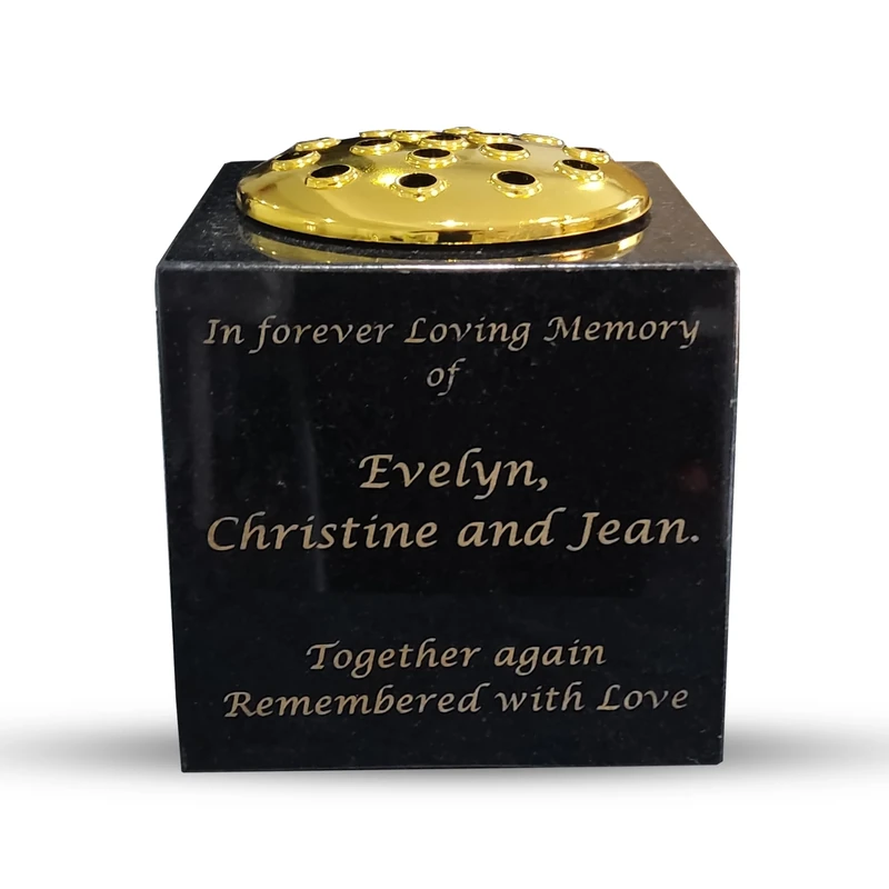 Personalised Granite Memorial Vase, Solid Granite, Heavy 8kg, Engraved 6x6x6 Inch, Gold Lettering, Crematorium, Grave Marker, Grave Side, Garden Memorial