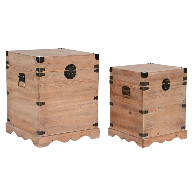 Baul Set of 2 Metal Spruce 48 x 48 x 61 cm Natural