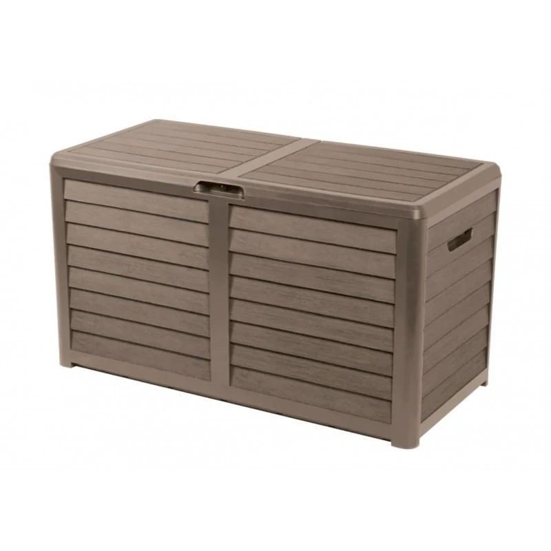 Storage Box with Lid, 420 L, Garden Box for Outdoor Use, 117.3 x 65.3 x 54.8 cm, Waterproof Storage Box, Closes with Lid and Padlock, Plastic Taupe
