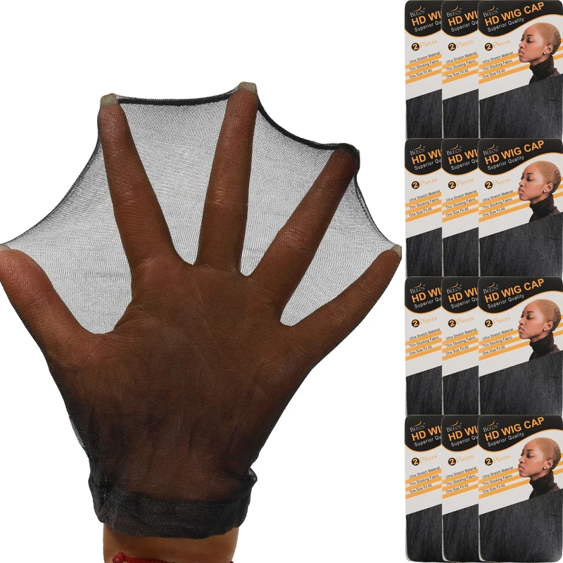 BEEOS Black SKINLIKE HD Wig Cap, 24 Pieces Invisible and Sheer Breathable Ultra-thin Stretchy Stocking Caps for Lace Front Wigs, Bald Cap for Women