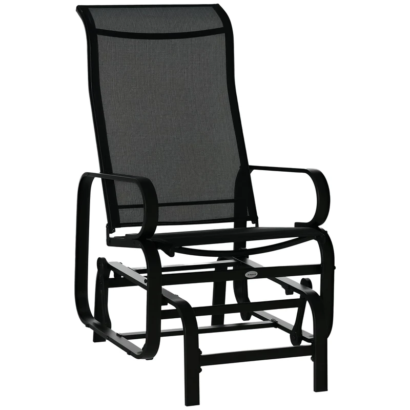 Outsunny Outdoor Gliding Rocking Chair with Metal Frame Garden Comfortable Swing Chair for Patio, Garden and Porch, Black