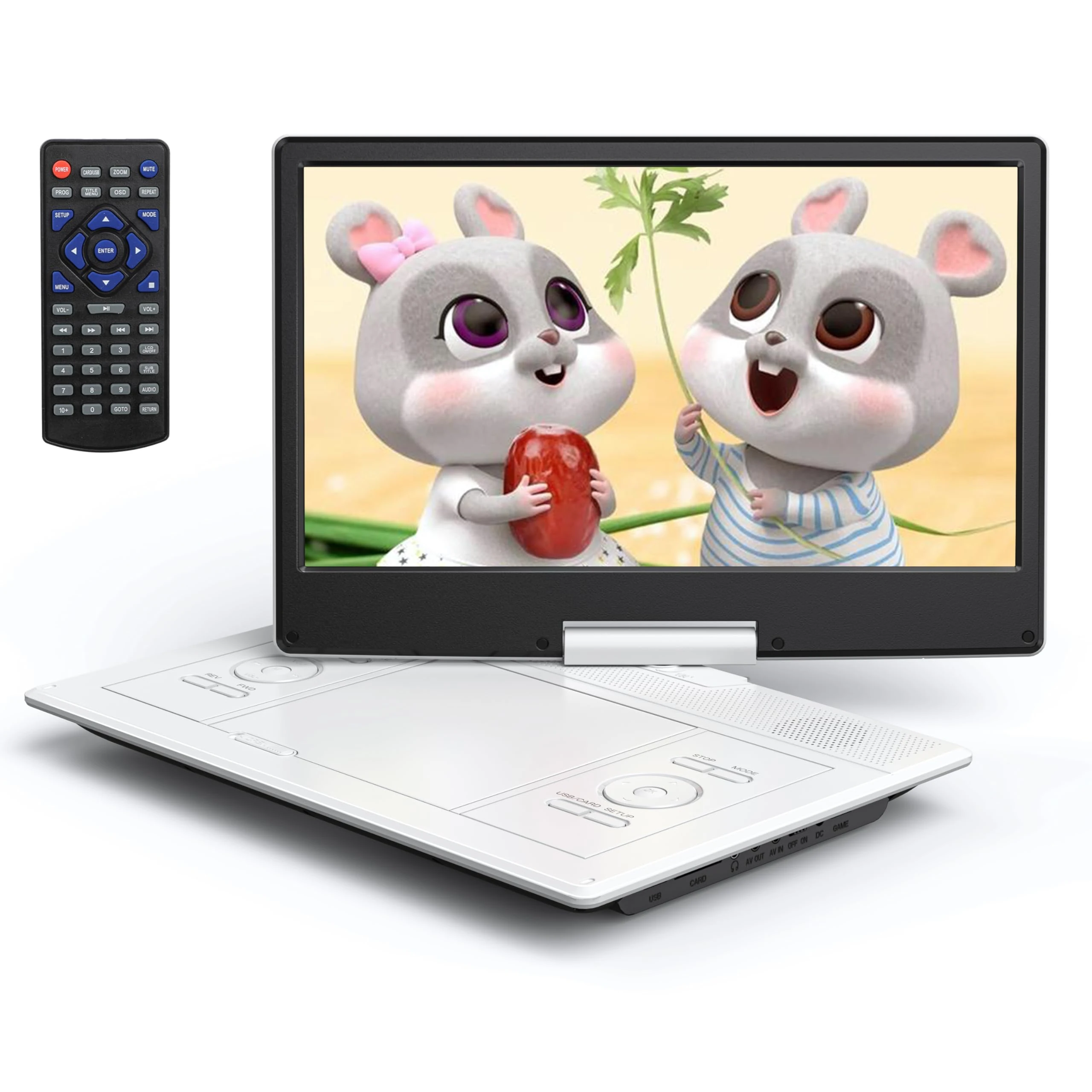 Yoton 16.9" Portable DVD Player with 14.1" HD Swivel Screen for Car, 4-6 Hours Playtime with Battery, Smart Memory Playback, USB/SD[Blu-ray Not Supported](White)