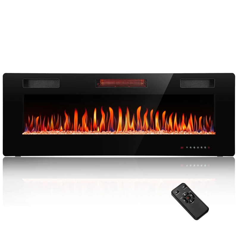 R.W.FLAME 60"/ 152CM Recessed and Wall Mounted Electric Fireplace with Realistic & Adjustable Flame, 750/1500W Ultra-Thin Fireplace Heater with Remote Control, Linear Fireplace for Living Room