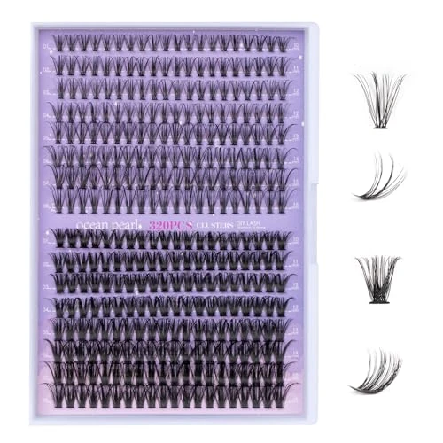 Individual Eyelashes 320 Pcs Cluster Lashes Natural 20D+50D 10-16mm Lash Clusters Soft DIY Eyelash Extensions at Home False Eyelashes 2 Styles Mix (20D+50D-0.07-10-16MIX KIT)