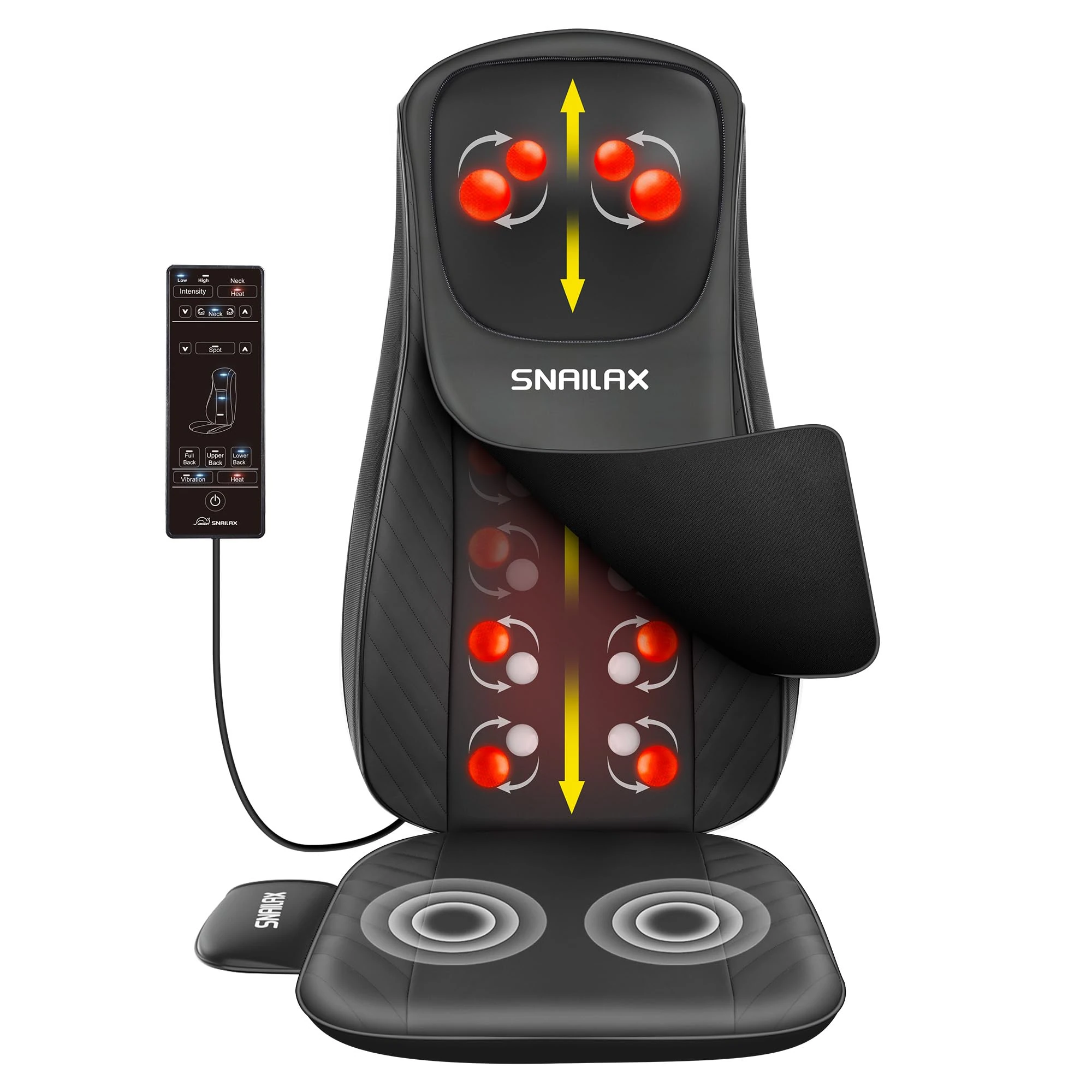Snailax Upgraded Shiatsu Neck & Back Massagers for Pain, Deep Kneading Massage Chair with Heat, Full Body Massage Seat Cushion with Adjustable Intensity for Home Office Use