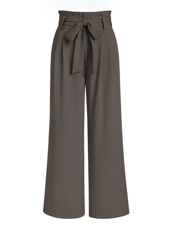 LILLUSORY Wide Leg Dress Pants Women's Paperbag High Waisted Business Casual Trousers with Removable Belt, Mocha Brown, Large