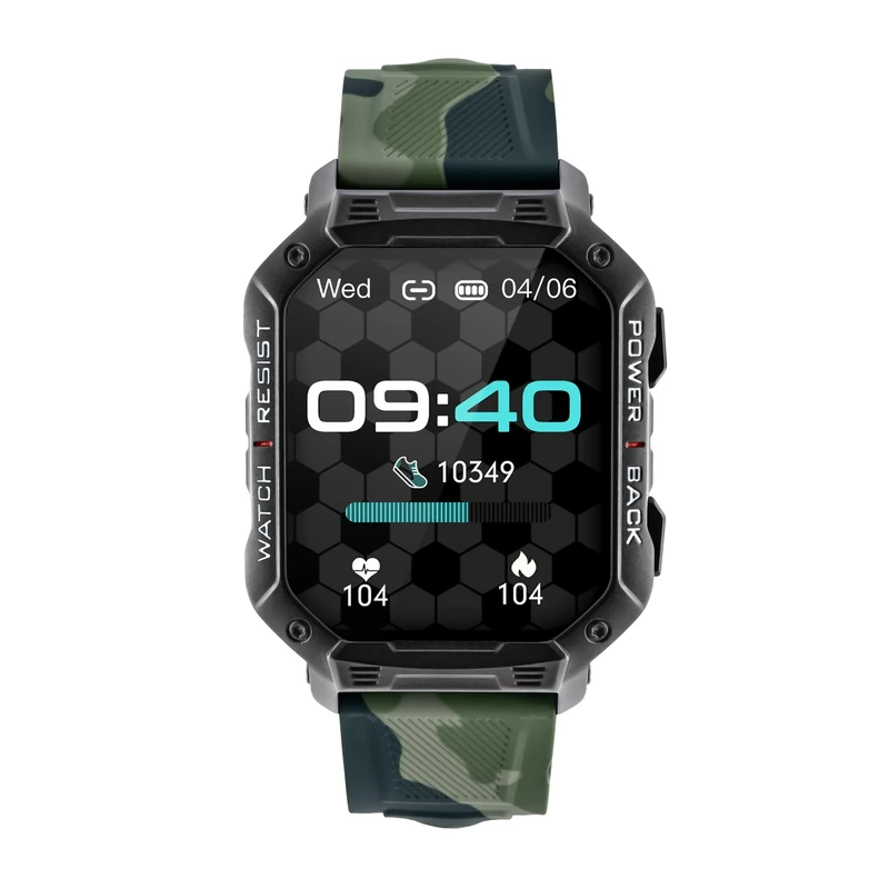 WATCHMARK Smartwatch Ultra Green Camo Military Strap Silicone Sports Modes Durable IP67