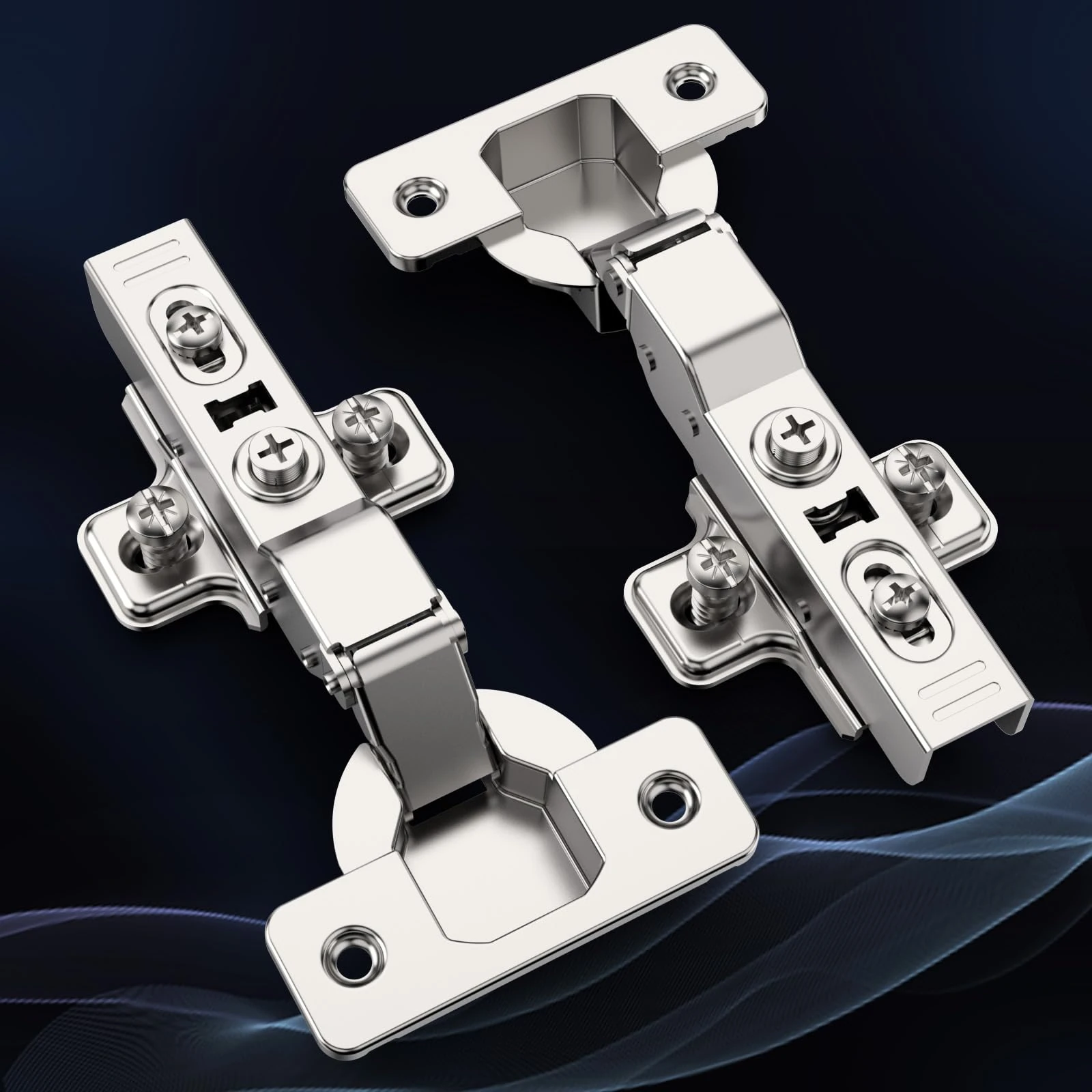 Furniware Pack of 4 Soft Close Kitchen Cabinet Hinges - Half Overlay 3D Adjustable Nickel Concealed Door Hinges With Clip ON Plate - European Style