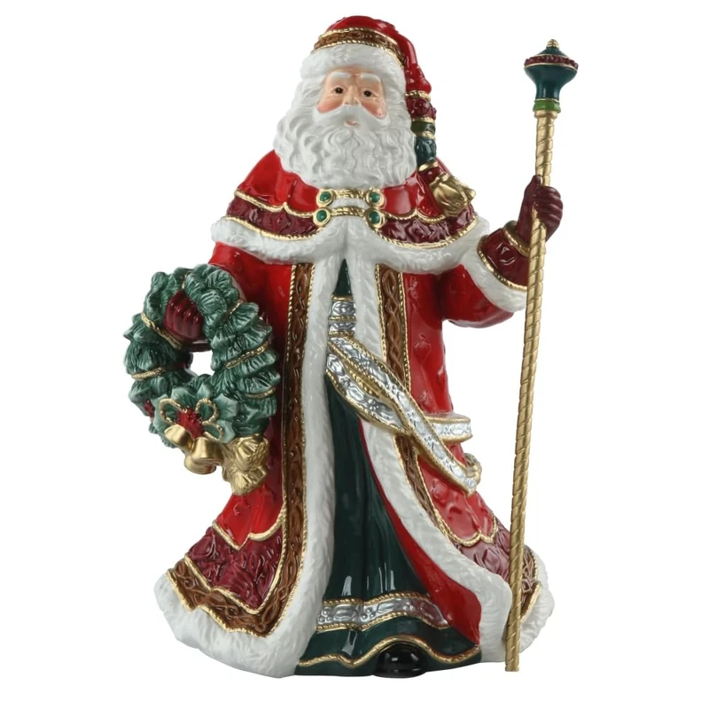 Goebel Fitz & Floyd Xmas Santa Figurine with Wreath and Stick