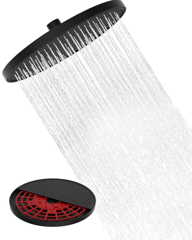 Hibbent Self-Cleaning Rainfall Shower Heads, Fixed Rainfall Shower Head 10 Inch, Round Powerful High Pressure Overhead Shower Head with self-Cleaning Mechanism, Black