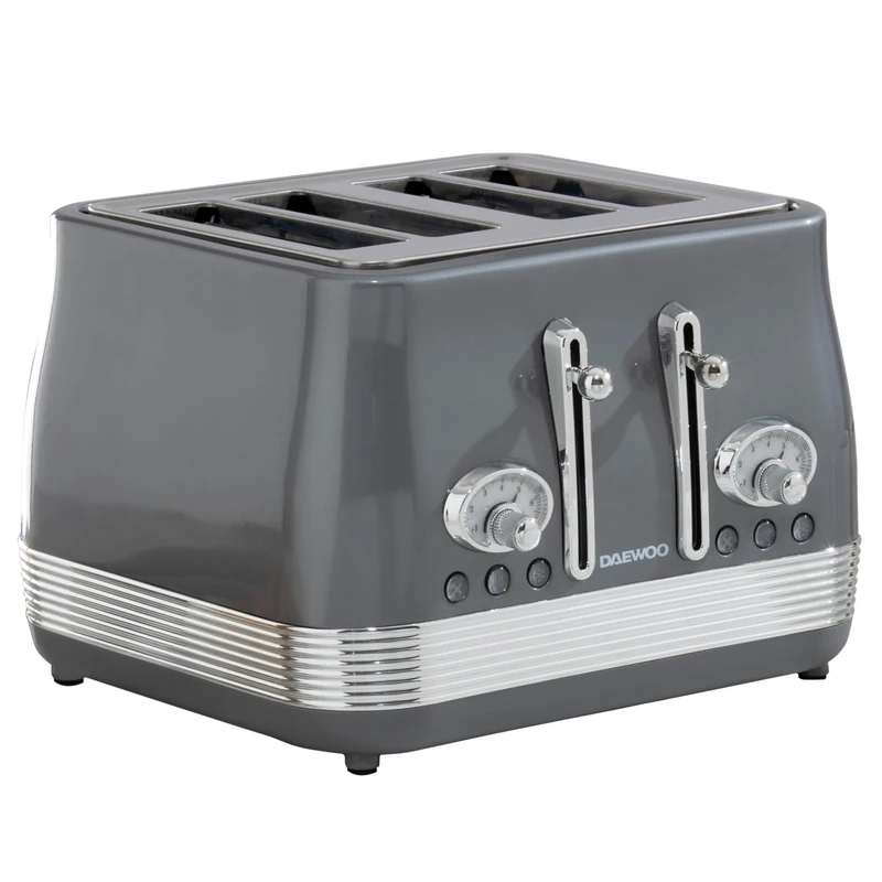 Daewoo Baltimore Collection, 2 Slice Toaster, Easy Cleaning, Safety Features, Cord Storage, High Lift Lever, Browning Controls, Defrost, Reheat, Cancel Functions, Smoked Grey