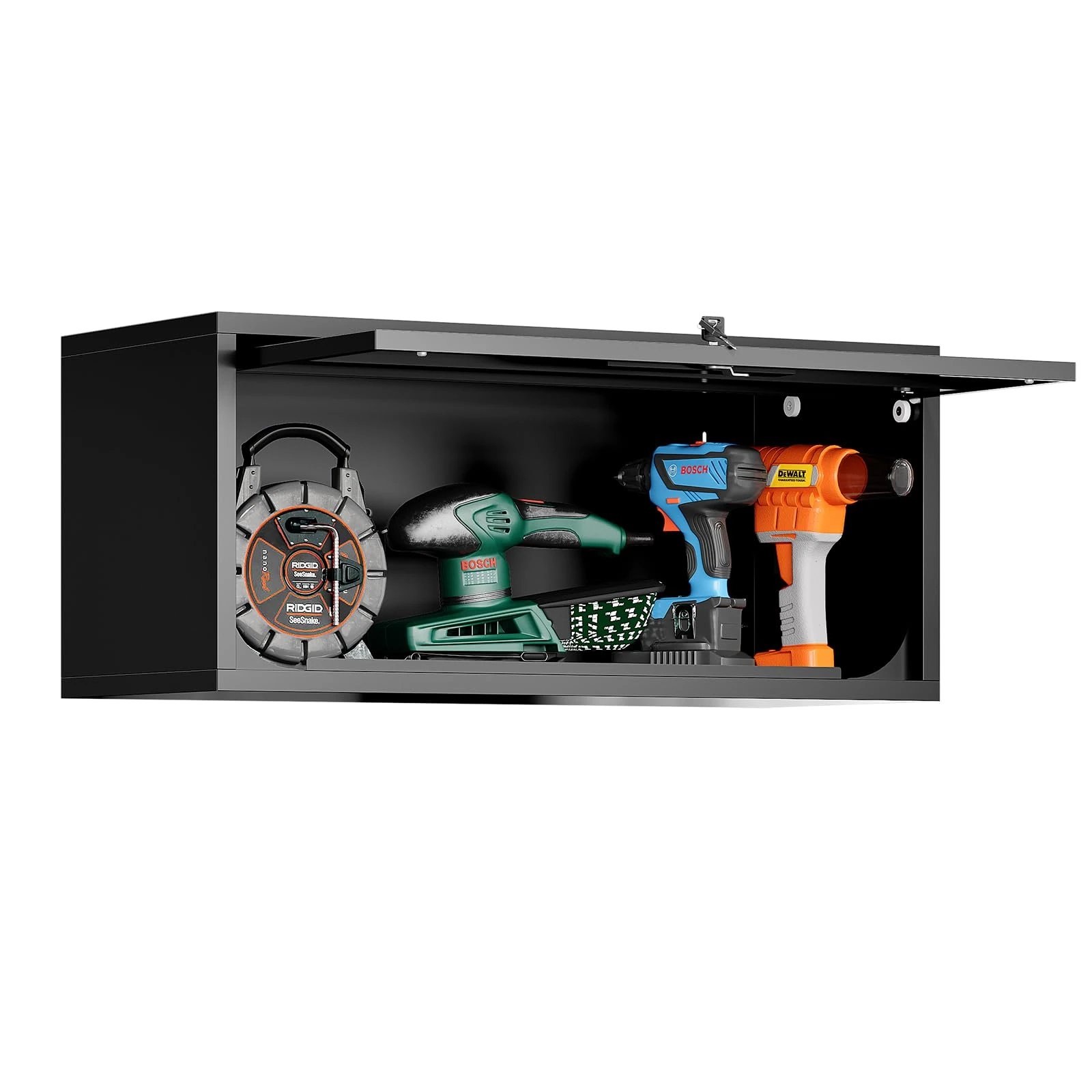 Sightlife Small Wall-Mounted Locking Cabinet Metal Garage Wall Storage Cabinet Hanging Medicine Lockable Steel Utility Floating Tool Assembly Required Black 35H x 80W x 33Dcm