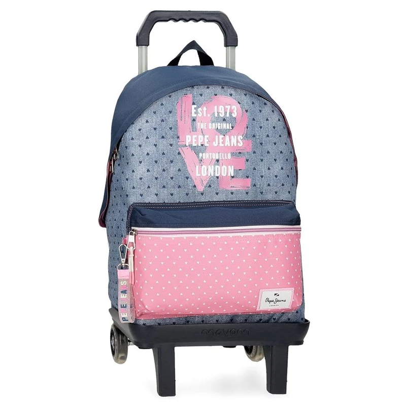 Pepe Jeans Noni Denim School Backpack with Trolley, Multicoloured, 31 x 42 x 17.5 cm, Polyester, 22.79 L by Joumma Bags, Colourful School Backpack with Trolley, denim, Backpack 42 + Trolley