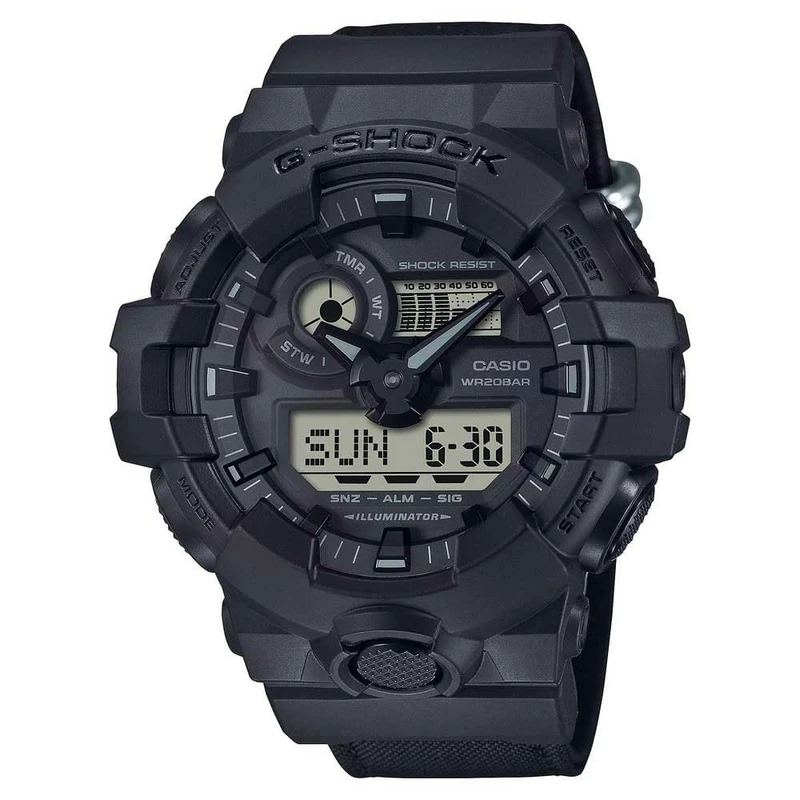 Casio G-Shock GA-700BCE-1AER Analogue-Digital Watch with Black Resin Case Band, World Time Stopwatch Countdown Timer, 200 Metre Water Resistance, 50 mm