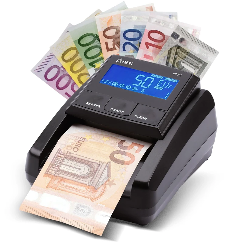 Olympia NC 375 Money Detector | Banknote Checker with IR, MG, UV Sensors | Money Counter for Euro, Dollar, Pound | Counterfeit Money Checker | High Test Speed | Money Checker for Notes | LCD Display